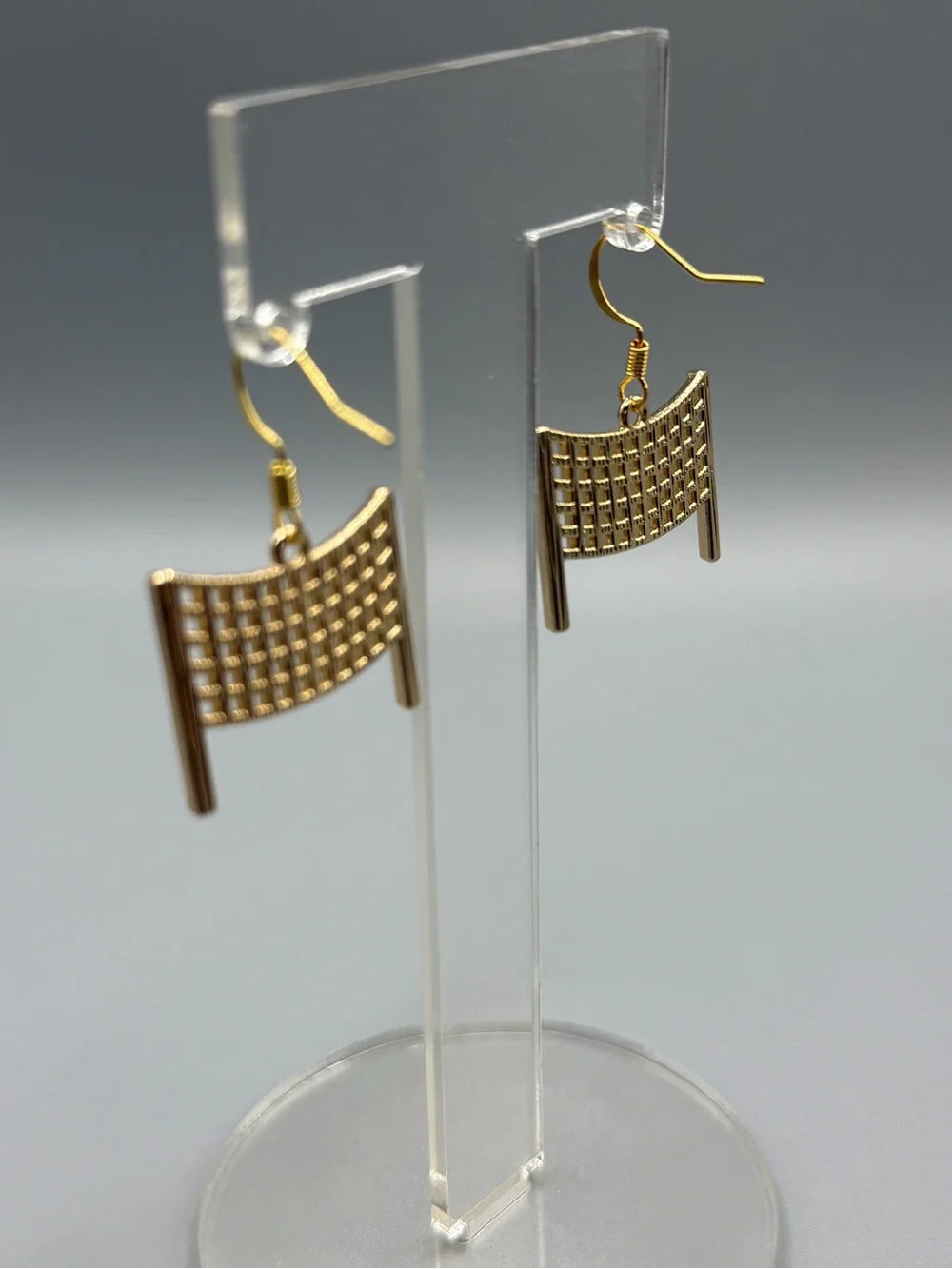 Gold Volleyball Net Earrings - Handmade #E0450C